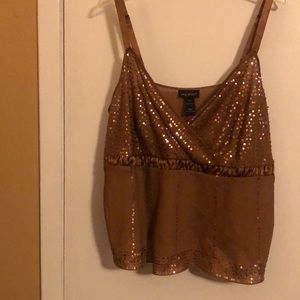 Lane Bryant Brown Cami Top with Sequins and Adjustable Straps